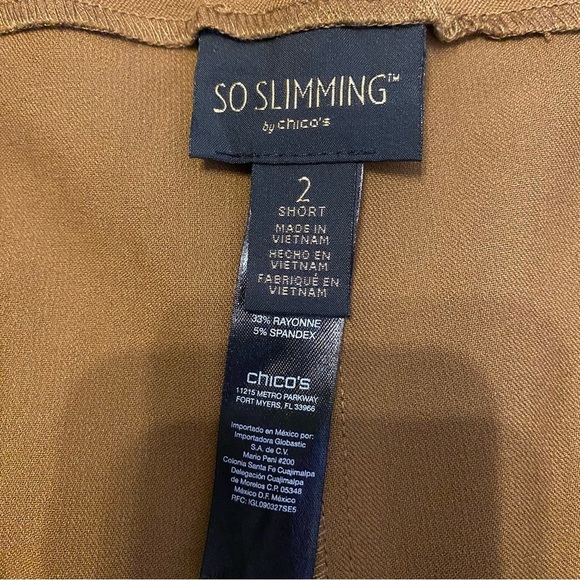 Chico's So Slimming Brown Pants Women's Sz 2/Large Short Straight Leg Flat Front - Picture 7 of 16